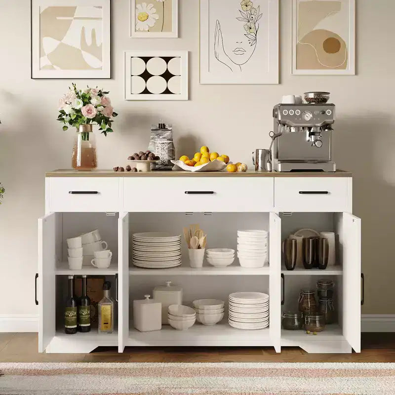 Credenza Buffet Contenitore con Cassetti, Mobile da Caffè Grande in Legno da 140 cm con Ripiani e Ante per Cucina Sala da Pranzo Soggiorno