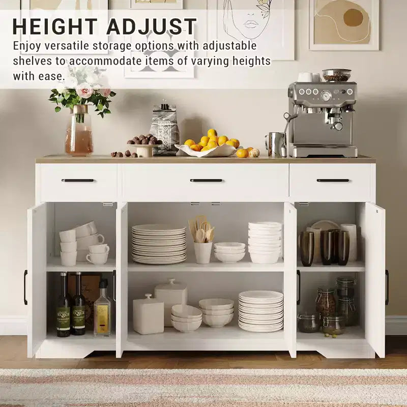 Credenza Buffet Contenitore con Cassetti, Mobile da Caffè Grande in Legno da 140 cm con Ripiani e Ante per Cucina Sala da Pranzo Soggiorno
