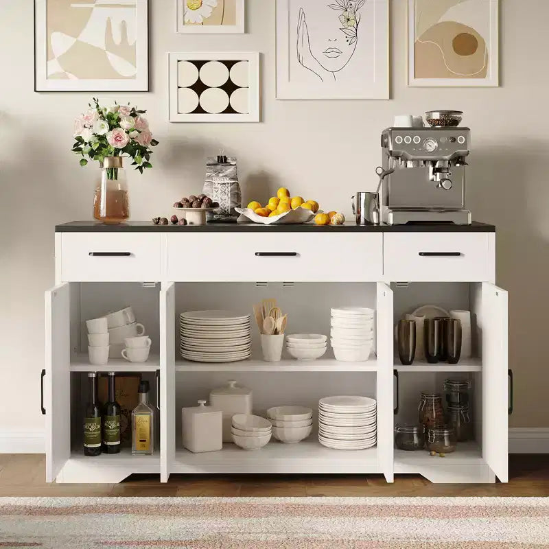 Credenza Buffet Contenitore con Cassetti, Mobile da Caffè Grande in Legno da 140 cm con Ripiani e Ante per Cucina Sala da Pranzo Soggiorno