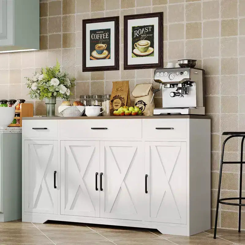 Credenza Buffet Contenitore con Cassetti, Mobile da Caffè Grande in Legno da 140 cm con Ripiani e Ante per Cucina Sala da Pranzo Soggiorno