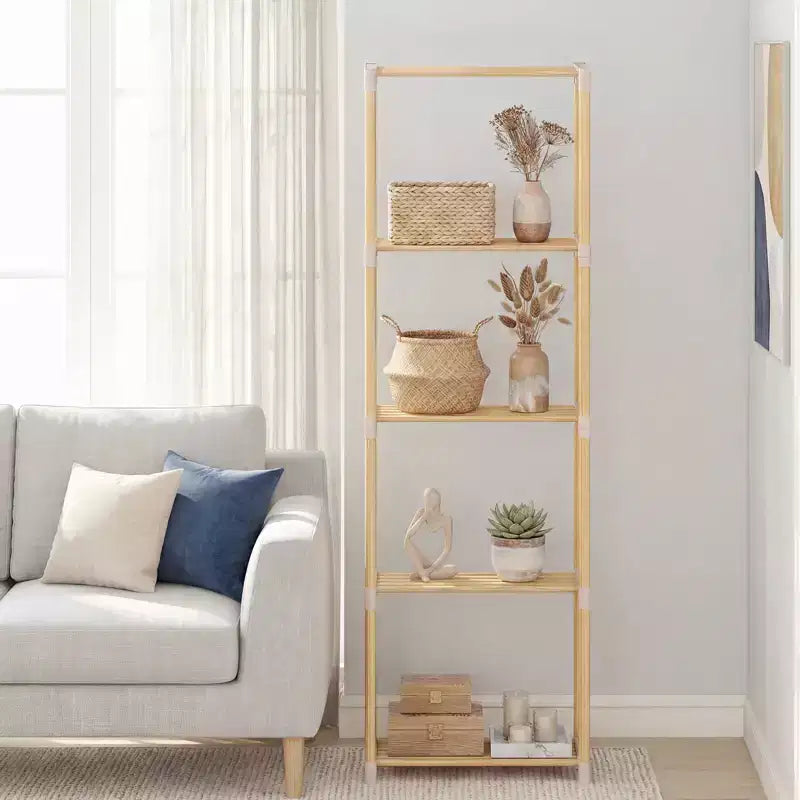 Gymax 2PCS Freestanding 5-Tier Bookshelf w/ Splinter-Free Storage Shelves for Home