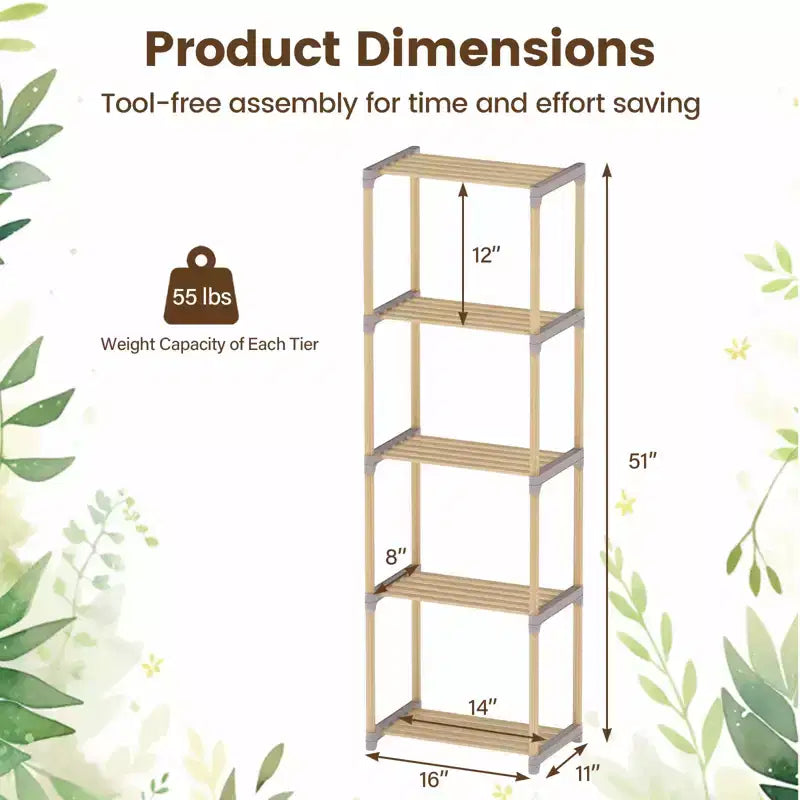 Gymax 2PCS Freestanding 5-Tier Bookshelf w/ Splinter-Free Storage Shelves for Home