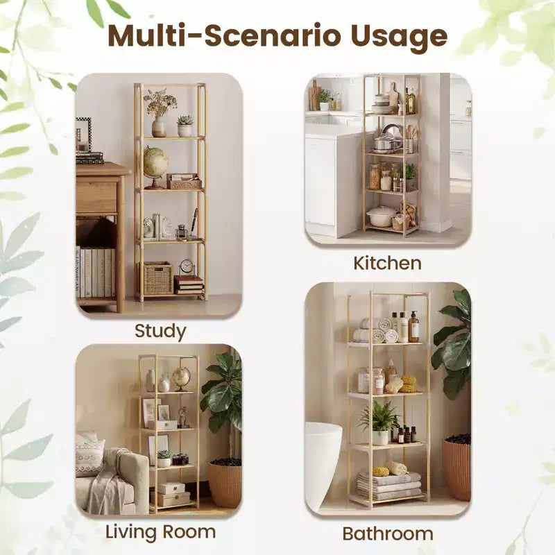 Gymax 2PCS Freestanding 5-Tier Bookshelf w/ Splinter-Free Storage Shelves for Home