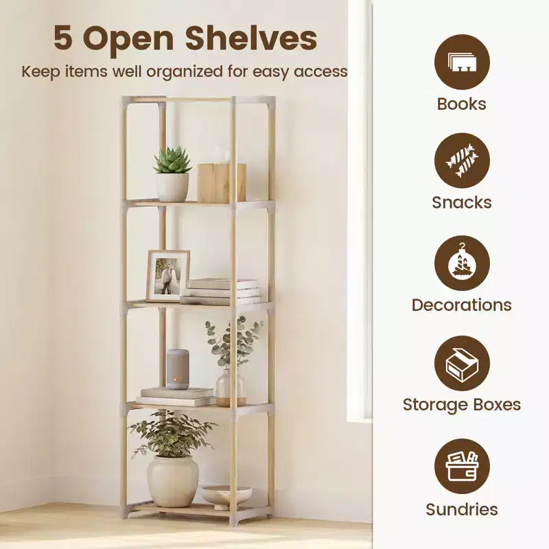 Gymax 2PCS Freestanding 5-Tier Bookshelf w/ Splinter-Free Storage Shelves for Home