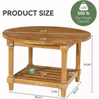 Tavolino rotondo da caffè Lantine, 80 cm, in legno massello, stile rustico, con ripiano portaoggetti a 2 livelli, per soggiorno, piccoli spazi, appartamento