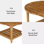 Tavolino rotondo da caffè Lantine, 80 cm, in legno massello, stile rustico, con ripiano portaoggetti a 2 livelli, per soggiorno, piccoli spazi, appartamento