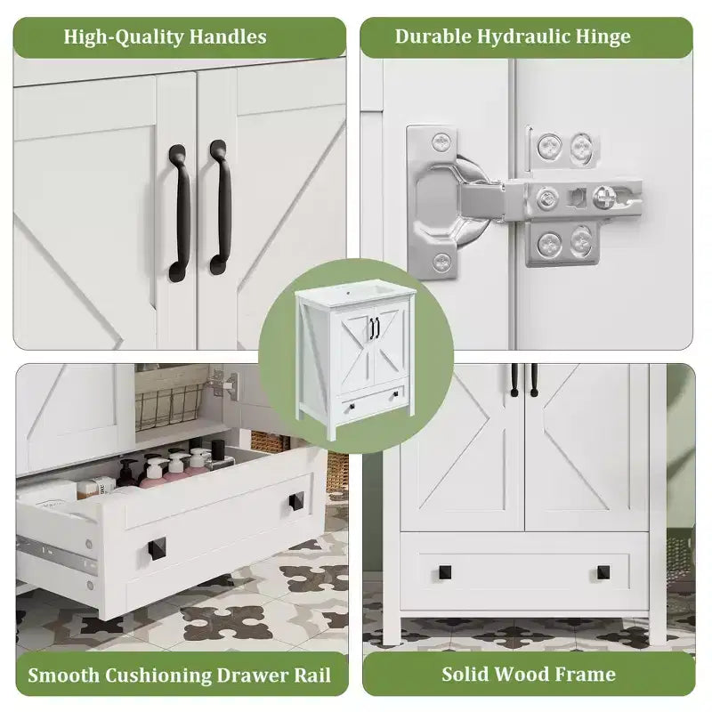 30 Inch Bathroom Vanity with Ceramic Sink, Freestanding Farmhouse Bathroom Cabinet with 2 Doors and 1 Drawer