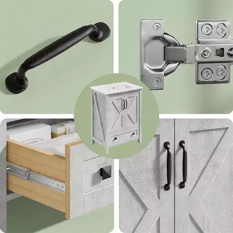 30 Inch Bathroom Vanity with Ceramic Sink, Freestanding Farmhouse Bathroom Cabinet with 2 Doors and 1 Drawer