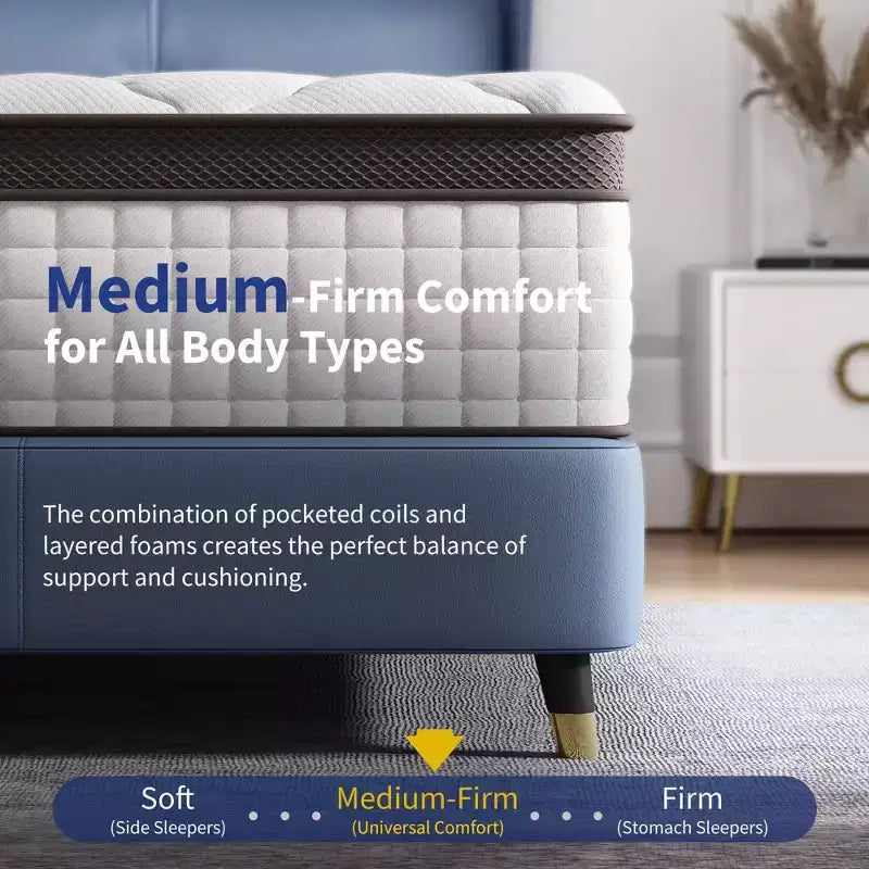 Kescas Premium 8 inch Medium Firm Hybrid Mattress - Compatible with Platform Bed, Box Spring, or Slat Base