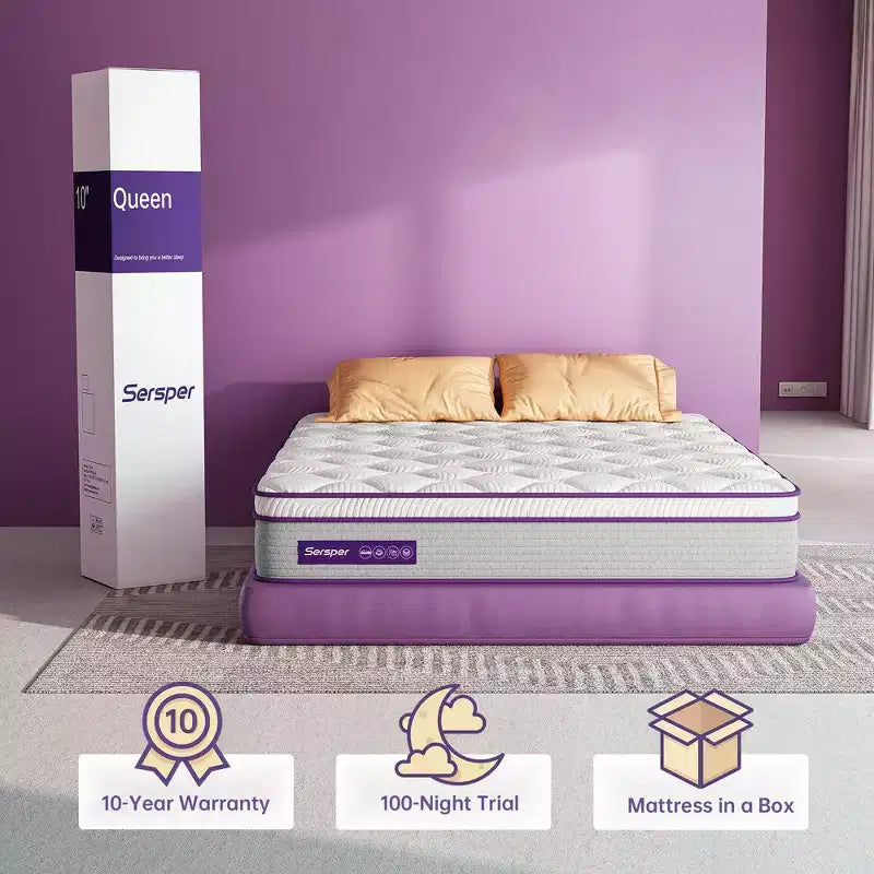 Sersper 8 inch Memory Foam Spring Hybrid Mattress - Compatible with Platform Bed, Box Spring, or Slat Base