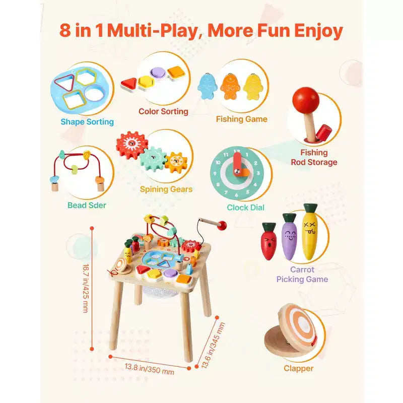 VEVOR Tavolo Attività Montessori per Bambini 1-3 Anni, Scrivania Didattica in Legno 8 in 1, Tavolo da Gioco per Neonati Maschi e Femmine dai 6 Mesi in su, Multicolore