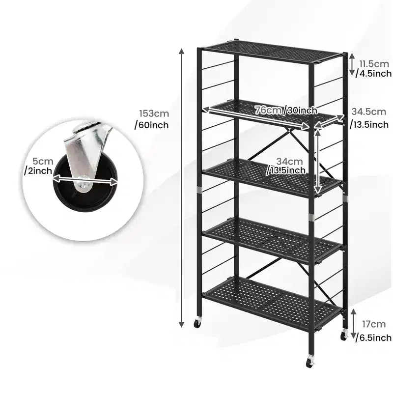 Gymax 1/2PC 5-Tier Adjustable Foldable Storage Shelves w/ Lockable Wheels for Home Office Black