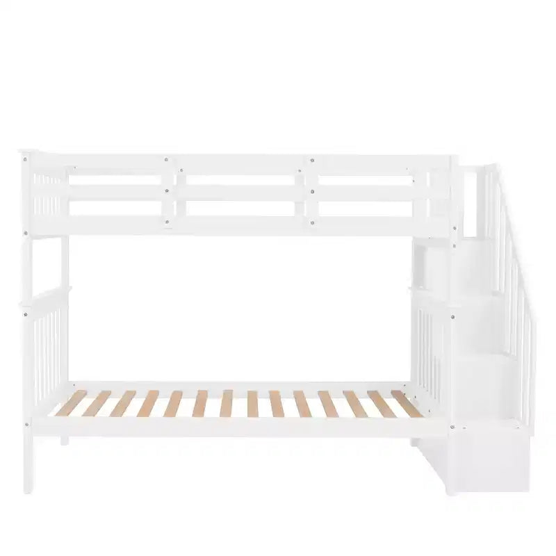 Luxystar Twin over Twin Bunk Bed with Storage Staircase and Fence for Apartment and Dorm