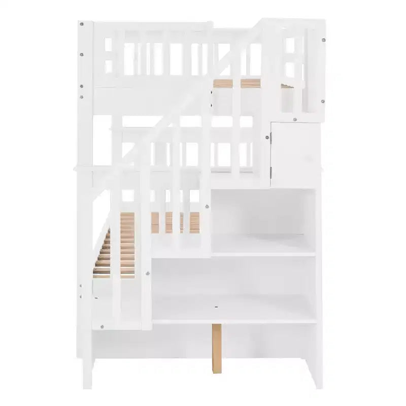 Luxystar Twin over Twin Bunk Bed with Storage Staircase and Fence for Apartment and Dorm