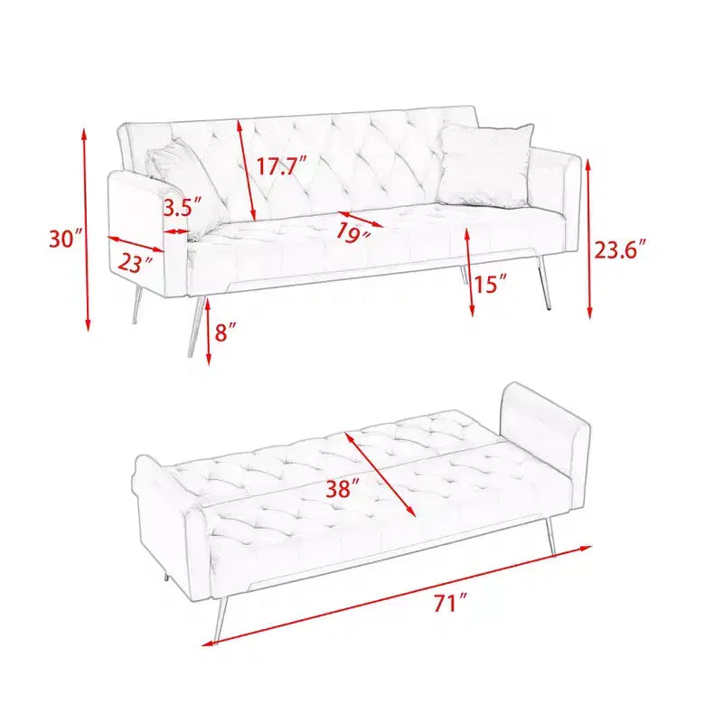 Divano a due posti convertibile 71, divano letto in velluto per soggiorno, camera da letto, ufficio - ModernLuxe