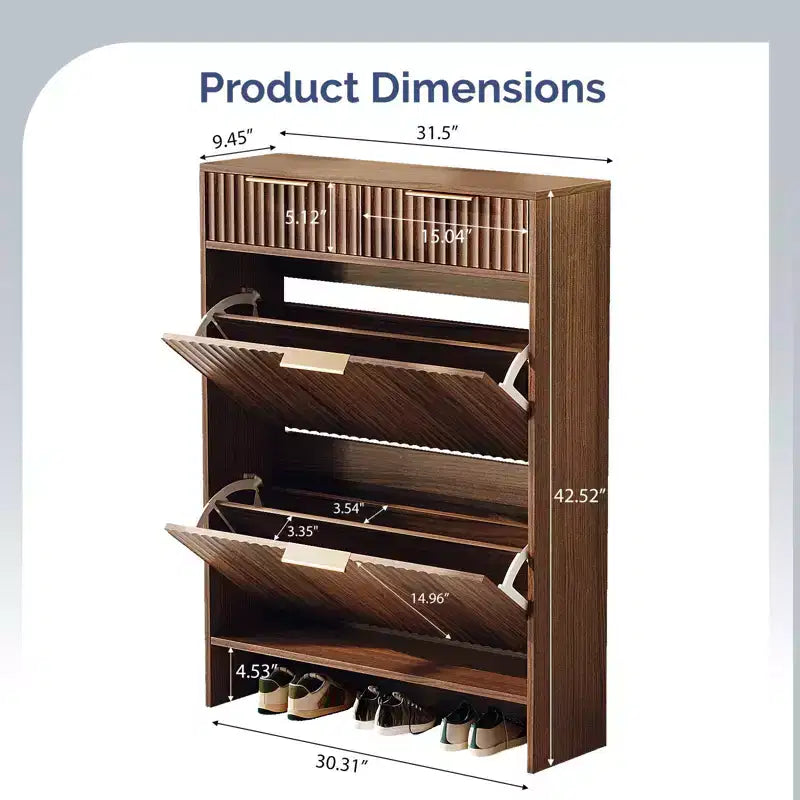 Karl Home 2-Drawer 2-Tip-Down Drawer Slatted Shoe Cabinet