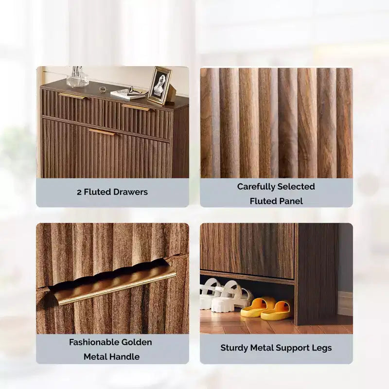 Karl Home 2-Drawer 2-Tip-Down Drawer Slatted Shoe Cabinet
