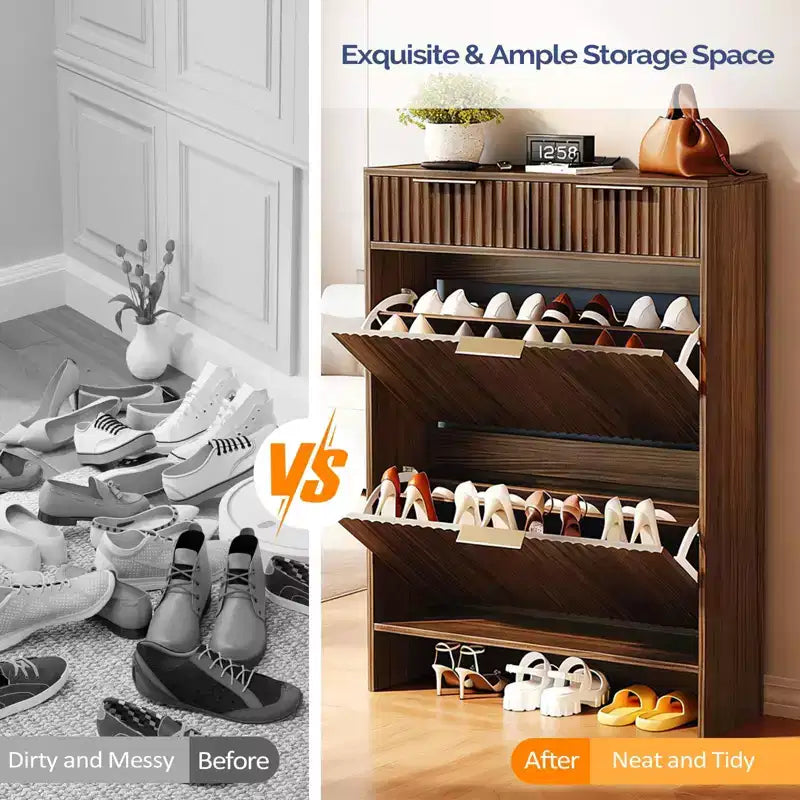Karl Home 2-Drawer 2-Tip-Down Drawer Slatted Shoe Cabinet