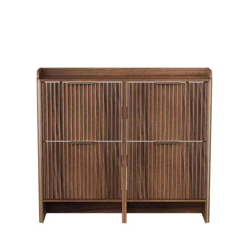 Karl Home 42.9 Inch Slatted Style 4 Flip Door Shoe Cabinet with Tabletop Baffle