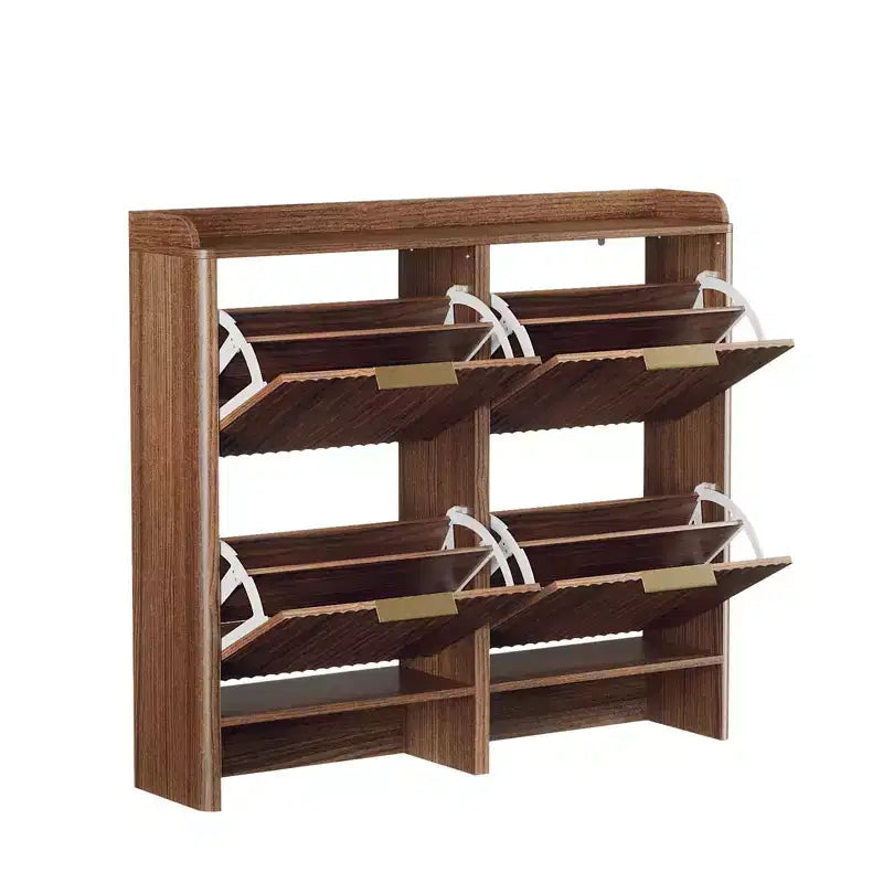 Karl Home 42.9 Inch Slatted Style 4 Flip Door Shoe Cabinet with Tabletop Baffle