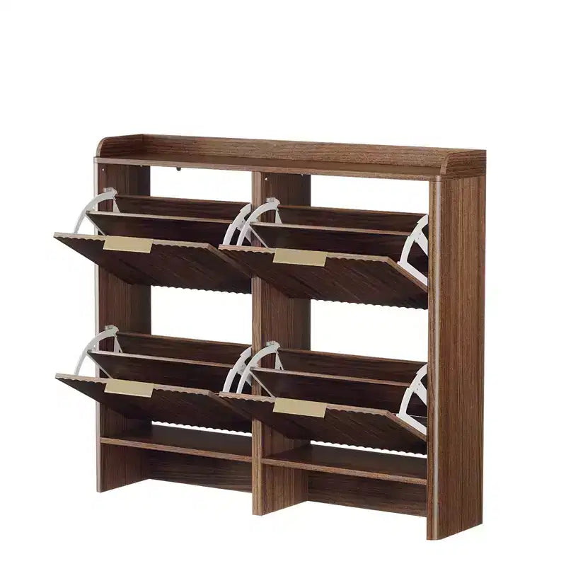 Karl Home 42.9 Inch Slatted Style 4 Flip Door Shoe Cabinet with Tabletop Baffle