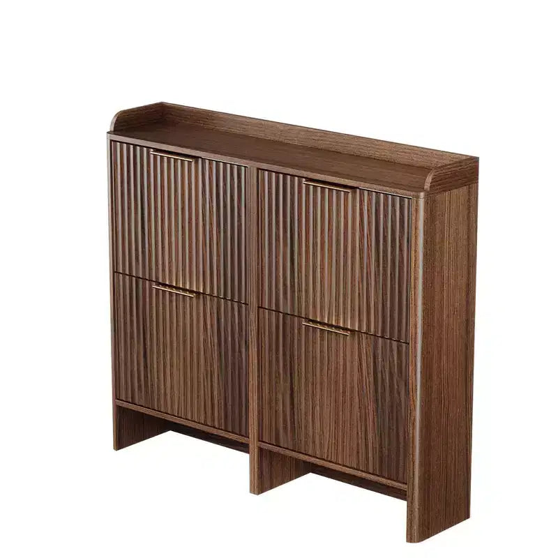 Karl Home 42.9 Inch Slatted Style 4 Flip Door Shoe Cabinet with Tabletop Baffle