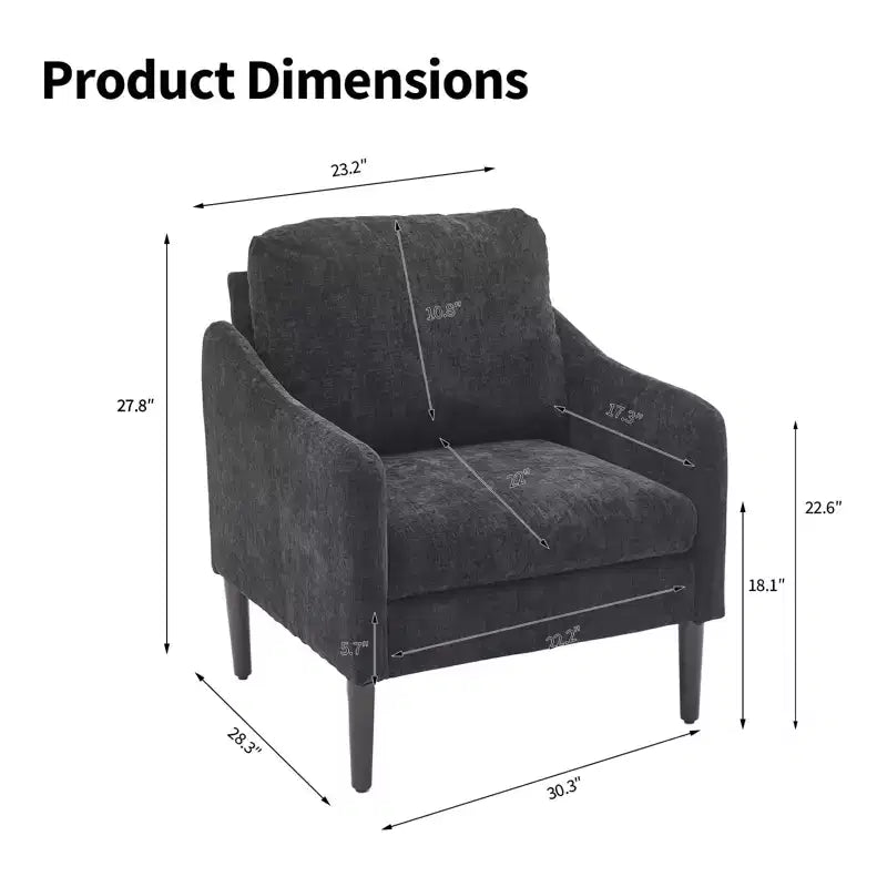 Mid-Century Modern Chenille Accent Chair with Curved Arms, Cushioned Single Sofa Chair for Living Room, Bedroom or Office
