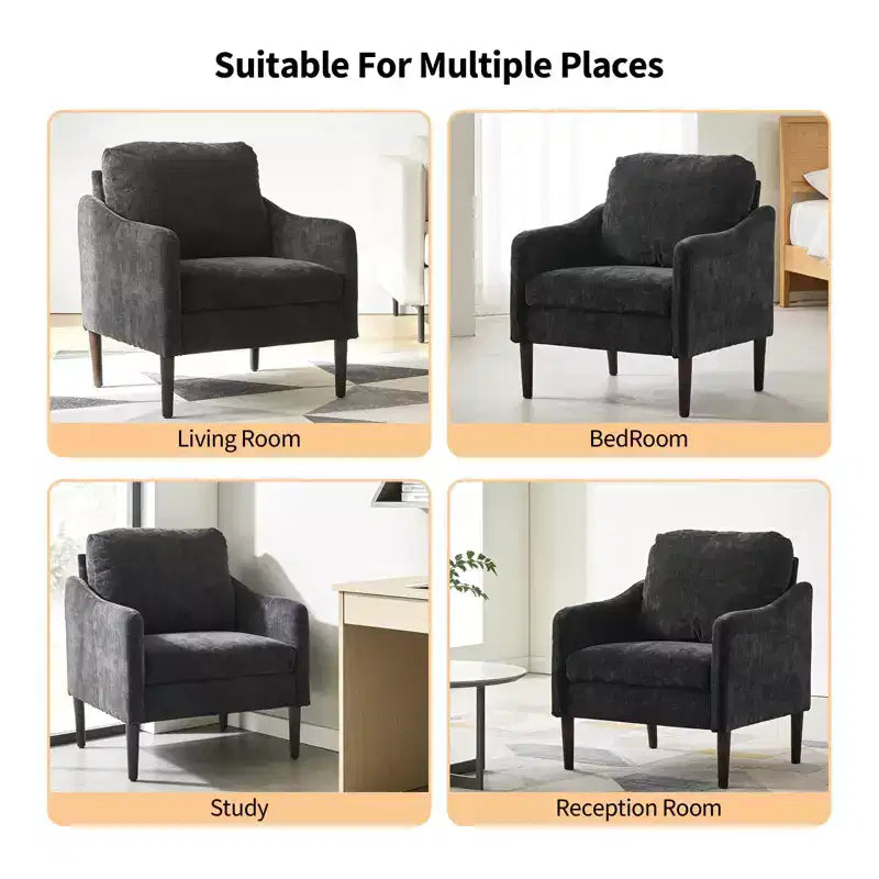 Mid-Century Modern Chenille Accent Chair with Curved Arms, Cushioned Single Sofa Chair for Living Room, Bedroom or Office