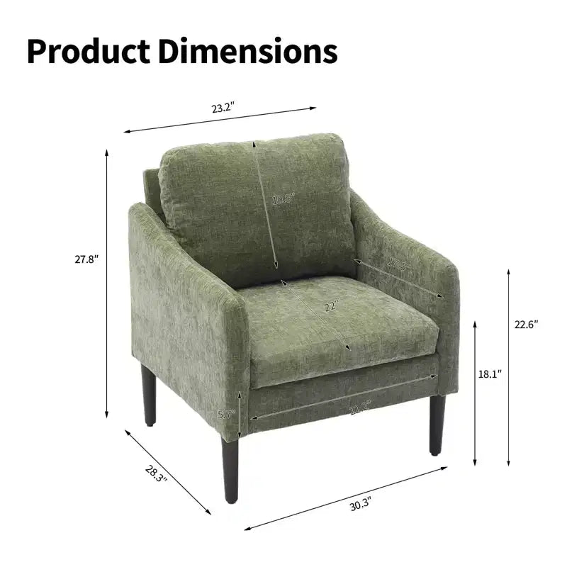 Mid-Century Modern Chenille Accent Chair with Curved Arms, Cushioned Single Sofa Chair for Living Room, Bedroom or Office