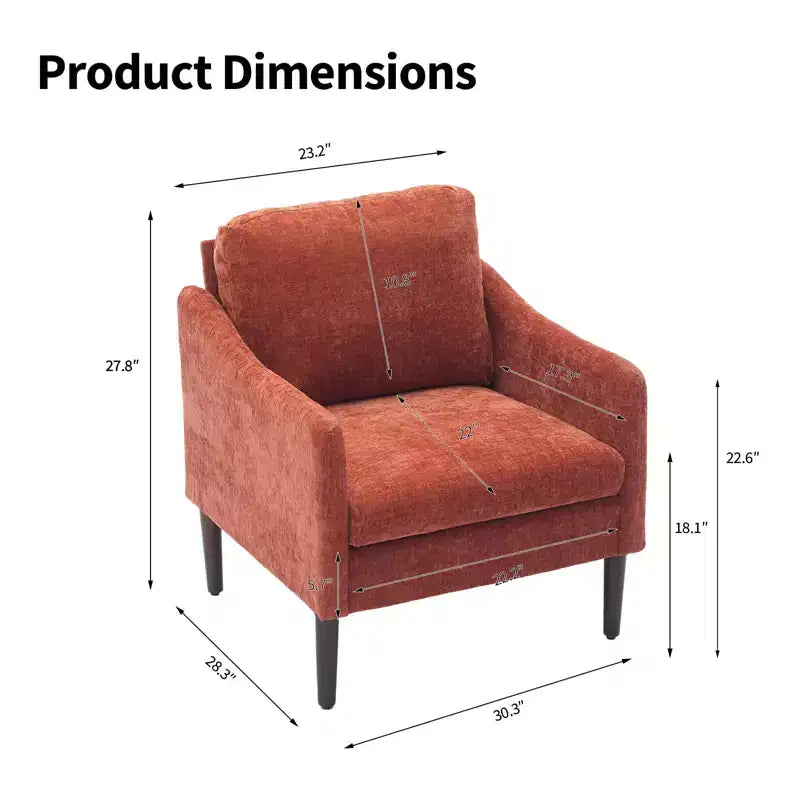 Mid-Century Modern Chenille Accent Chair with Curved Arms, Cushioned Single Sofa Chair for Living Room, Bedroom or Office