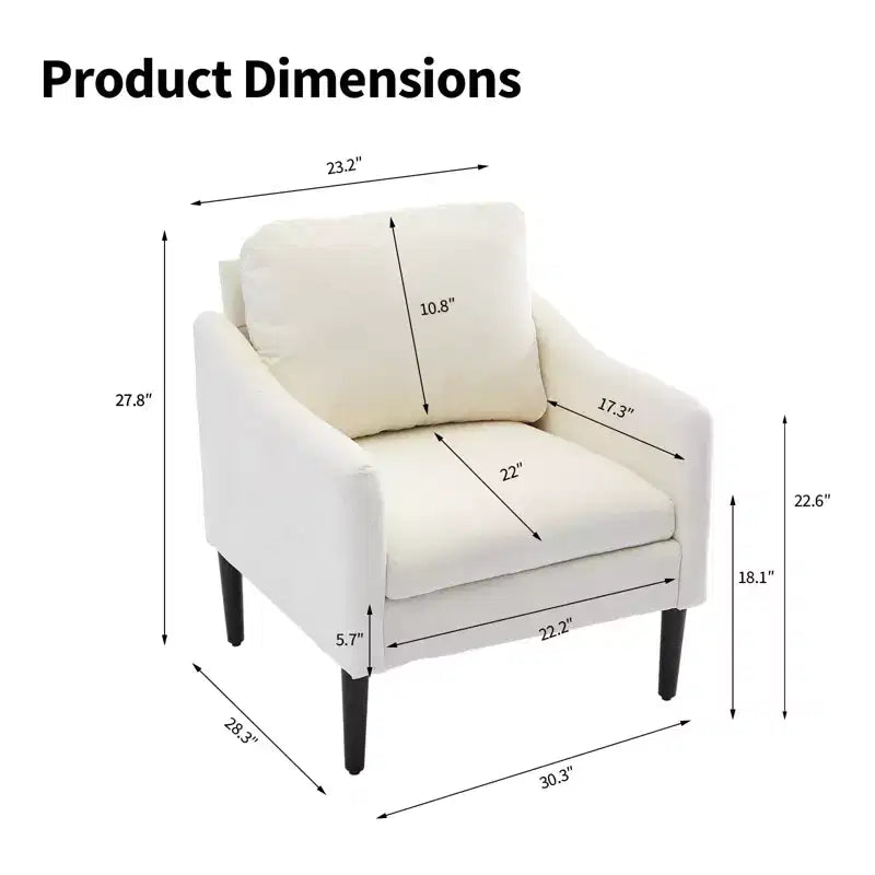 Mid-Century Modern Chenille Accent Chair with Curved Arms, Cushioned Single Sofa Chair for Living Room, Bedroom or Office