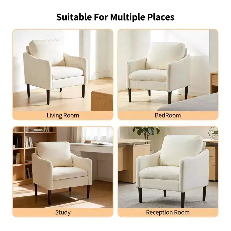 Mid-Century Modern Chenille Accent Chair with Curved Arms, Cushioned Single Sofa Chair for Living Room, Bedroom or Office