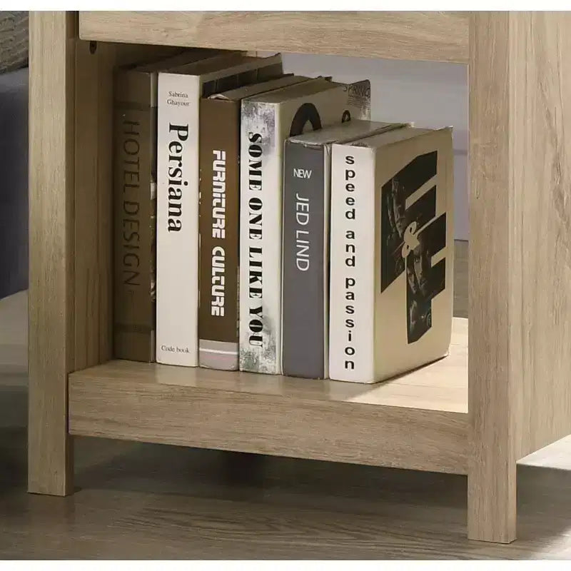 This Celeste 20W Light Oak Finish 1-Drawer Nightstand Bedside Table combines contemporary style with smart storage solutions, creating a space.