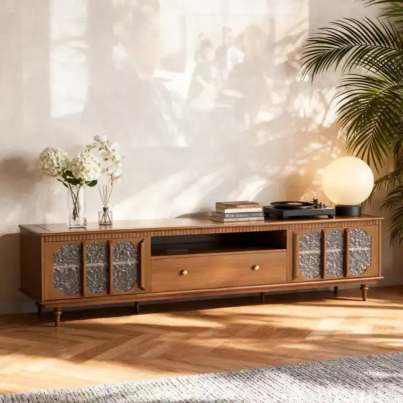 Luck Live Farmhouse 78.74 TV Stand with Large Drawers & Removable Shelves - Metal Handles & Solid Wood Legs, Living Room Media Storage Cabinet