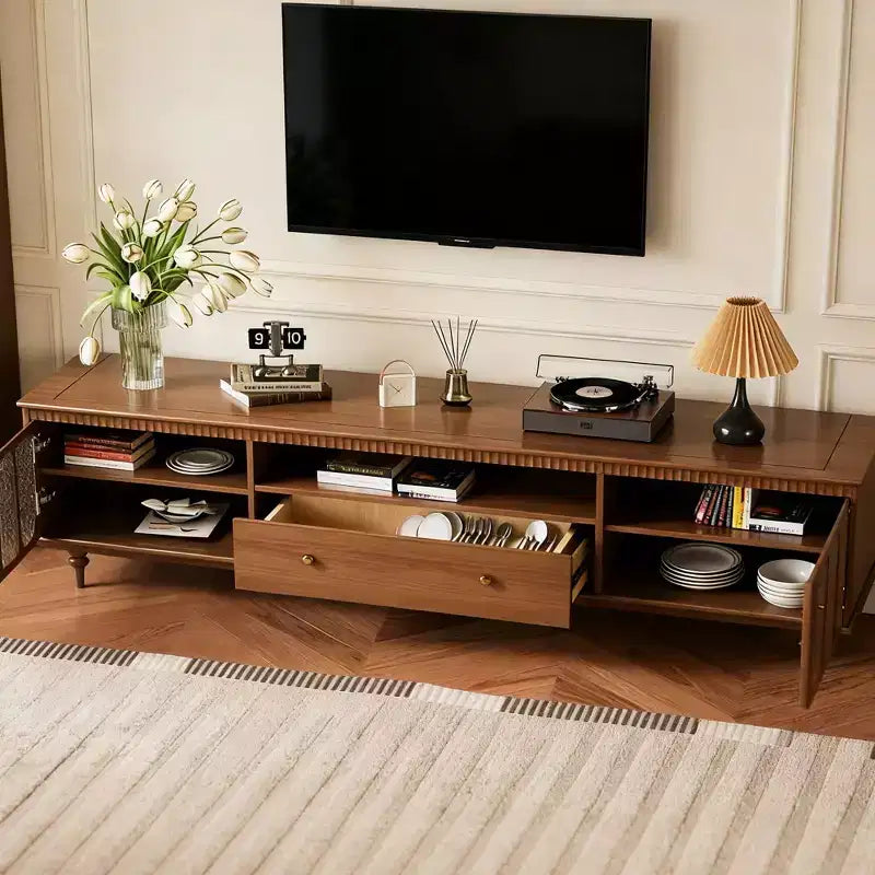 Luck Live Farmhouse 78.74 TV Stand with Large Drawers & Removable Shelves - Metal Handles & Solid Wood Legs, Living Room Media Storage Cabinet