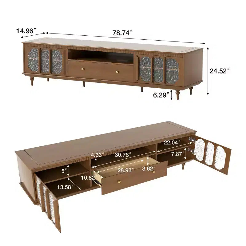 Luck Live Farmhouse 78.74 TV Stand with Large Drawers & Removable Shelves - Metal Handles & Solid Wood Legs, Living Room Media Storage Cabinet