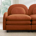 Moderno divano componibile a 2 posti rivestito in tessuto Teddy con cuscini lombari e pouf | Beige / Cammello / Verde / Arancione
