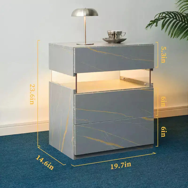 LED LED Lighted 3 Drawer Nightstand for Bedroom Living Room