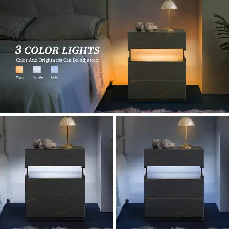 LED LED Lighted 3 Drawer Nightstand for Bedroom Living Room