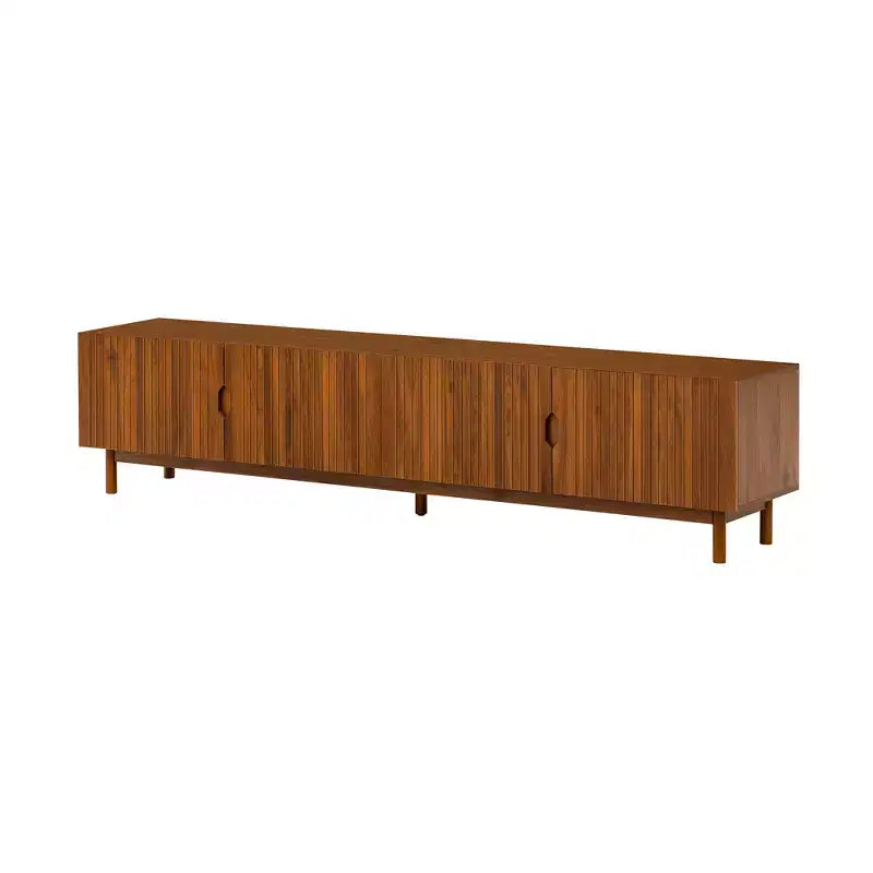 Mobile TV da 87" per TV fino a 90", Consolle TV, Mobiletto TV, Centro di Intrattenimento Multimediale con Ante Scorrevoli a Chiusura Ammortizzata e Gambe in Legno Massello - ModernLuxe