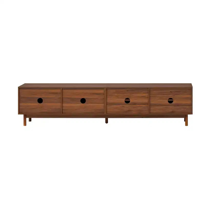 Mobile TV da 87" per TV fino a 90", Consolle TV, Mobiletto TV, Centro di Intrattenimento Multimediale con Ante Scorrevoli a Chiusura Ammortizzata e Gambe in Legno Massello - ModernLuxe