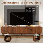 Mobile TV da 87" per TV fino a 90", Consolle TV, Mobiletto TV, Centro di Intrattenimento Multimediale con Ante Scorrevoli a Chiusura Ammortizzata e Gambe in Legno Massello - ModernLuxe