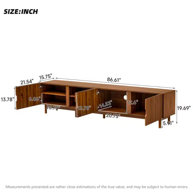 Mobile TV da 87" per TV fino a 90", Consolle TV, Mobiletto TV, Centro di Intrattenimento Multimediale con Ante Scorrevoli a Chiusura Ammortizzata e Gambe in Legno Massello - ModernLuxe