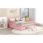 Letto a piattaforma in legno massiccio con sponde di sicurezza e 2 cassetti contenitori, rosa