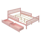 Letto a piattaforma in legno massiccio con sponde di sicurezza e 2 cassetti contenitori, rosa