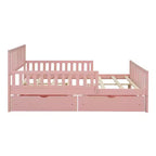 Letto a piattaforma in legno massiccio con sponde di sicurezza e 2 cassetti contenitori, rosa