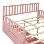 Letto a piattaforma in legno massiccio con sponde di sicurezza e 2 cassetti contenitori, rosa