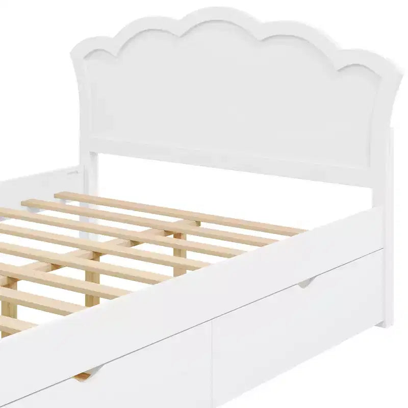 Letto a piattaforma moderno Luxystar con testiera e 2 cassetti, bianco
