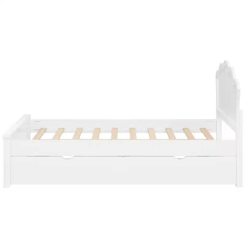 Letto a piattaforma moderno Luxystar con testiera e 2 cassetti, bianco