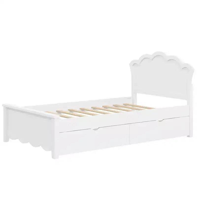 Letto a piattaforma moderno Luxystar con testiera e 2 cassetti, bianco